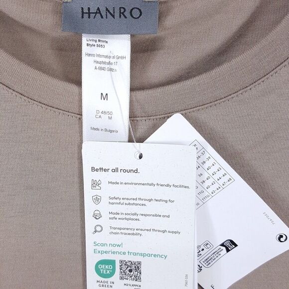 HANRO Shirt Mens Medium Tan Pullover Crew Long Sleeve Cotton LIVING - Picture 2 of 7